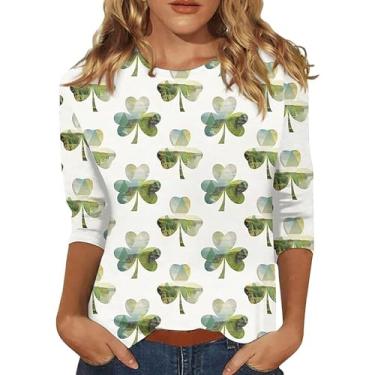 Imagem de Camisetas femininas do Dia de São Patrício com estampa de coração de trevo verde túnica camiseta estampada Lucky Mama, Bege, G