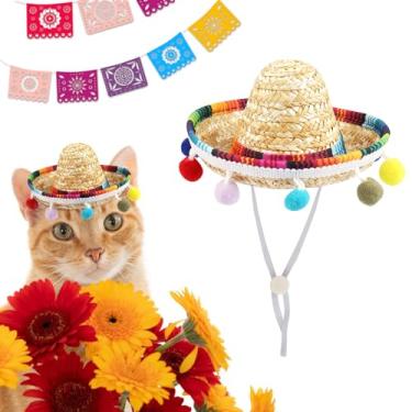 Imagem de ALIBBON Mini chapéu sombrero para animais de estimação, cinco de maio, chapéu de palha multicolorido, festa mexicana, chapéu de aniversário, chapéu mexicano para animais de estimação/filhote/gato,