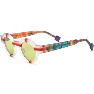 Imagem de HEPIDEM Óculos de sol vintage retrô redondos polarizados de acetato fosco para mulheres com proteção UV UV400, Armação transparente fosca 9282t Lente amarela, 39-26-145