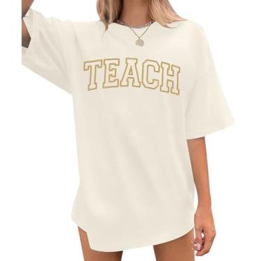 Imagem de Camiseta Teach grande para mulheres com estampa de letra de professor, casual, bordada, vida do professor, camiseta de manga curta, Damasco 1, XXG