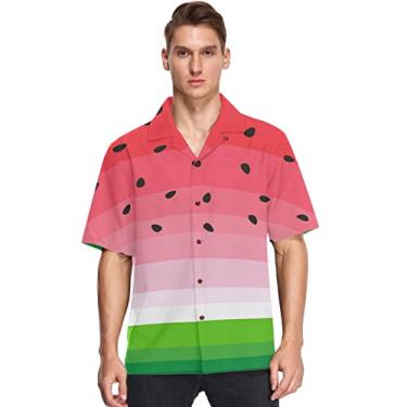 Imagem de visesunny Camisa havaiana Watermelon Slice casual masculina abotoada manga curta praia Aloha camisas, Multicolorido, 3G