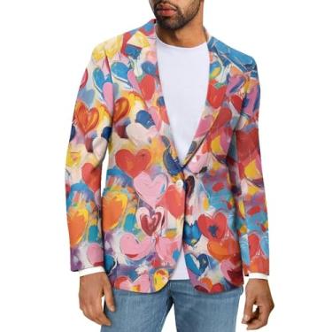 Imagem de Sprowallow Blazer masculino casual slim fit um botão elegante casaco esportivo lapela entalhada terno de negócios blazers jaqueta outono, Coração colorido, Medium