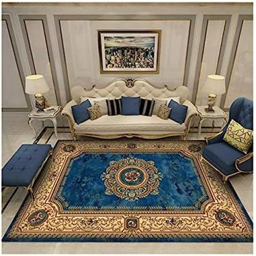 Imagem de Tapetes ultra macios para áreas internas modernas Tapete clássico europeu de arte persa para sala de estar Quarto Tapete antiderrapante Tapete de cozinha moderno Tapete de área, azul, 160 *