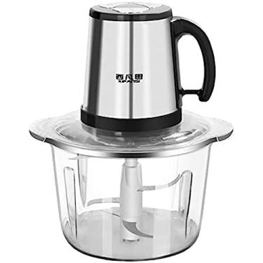 Imagem de Picador de alimentos elétrico, processador mini picador com tigela de aço inoxidável/vidro 5L, 3 velocidades, 4 lâminas de dois níveis, 400 W, batedor, tampa de corte, para mistura de carne,
