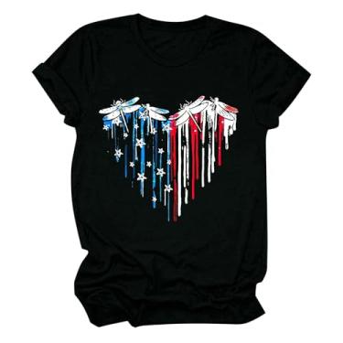 Imagem de Camiseta feminina America Apparel com bandeira de listras de estrelas, roupa do Memorial Day, camisetas femininas vermelhas e azuis, Preto, M