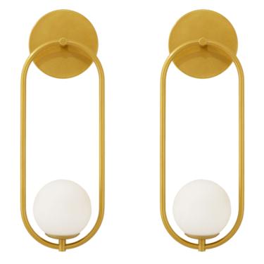 Imagem de Kit 2 Arandelas Parede Oval Globo Vidro Quarto Sala Dourado