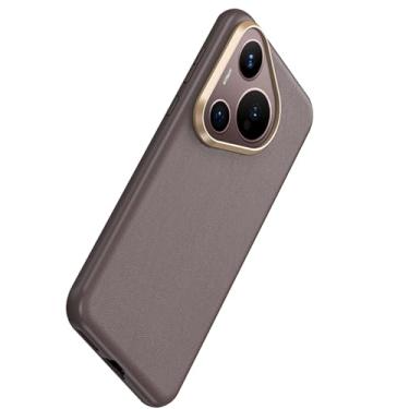 Imagem de HAO RIYLN Capa fina para Huawei Pura 70 Ultra/70 Pro/70 Pro+/70, couro luxuoso, elegante, minimalista, proteção para câmera, capa de TPU macio, marrom, 70 Ultra