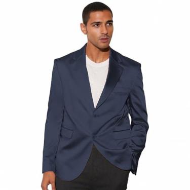 Imagem de Netsky Blazer masculino de cetim trespassado para homens, casual, leve, jaqueta de verão, casaco esportivo, Azul marino, X-Large