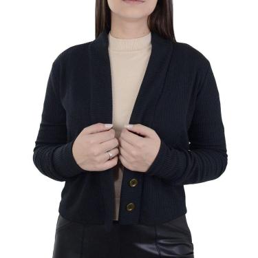 Imagem de Casaco Feminino Babicat Cardigan Canelado Preto - B1851-Feminino
