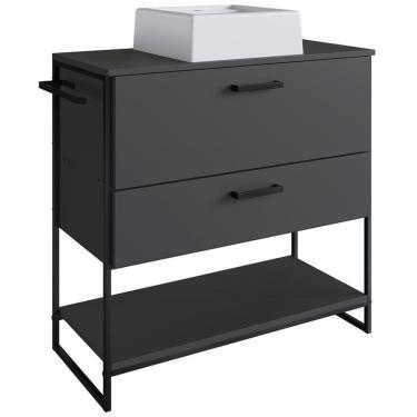 Imagem de Gabinete Cuba Banheiro Industrial 80Cm Pt Gav Grafite Branco