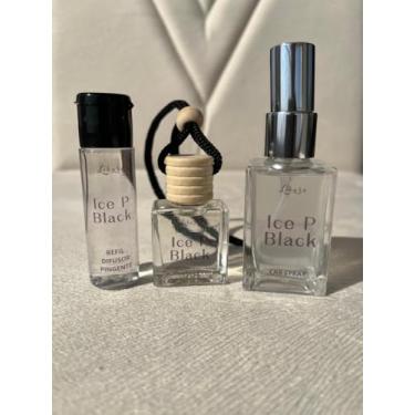 Imagem de Kit Presente Aromatizador P/Carro Pingente Spray Refil Perfume Ice Plus Black