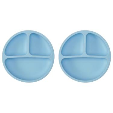 Imagem de Kit 02 Unidades Pratinho de Silicone de Alimentação Para Bebê com Ventosa e Divisórias Azul
