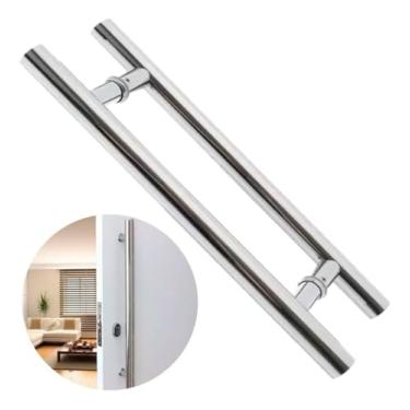 Imagem de Puxador Para Porta 40cm Redondo Madeira E Vidro Aço Inox 304 Pivotante Diversas Cores - Brinovar (PRATA)