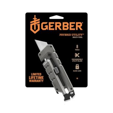 Imagem de Gerber Faca de bolso utilitária Gear Pryhybrid Multi Tool - Faca de barbear utilitária EDC com lâmina retrátil e barra de puxar - Cinza