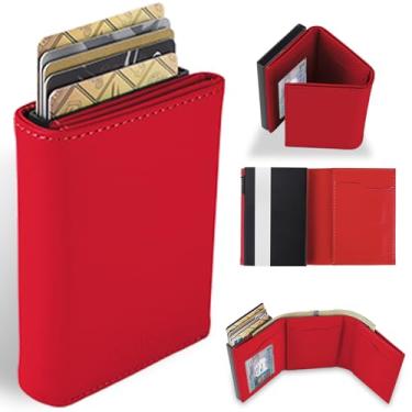 Imagem de Carteira masculina para cartões de visita, com clipe para dinheiro, compartimentos de fibra de carbono, porta-cartões de crédito, bloqueio RFID, carteira fina com três dobras com janela para