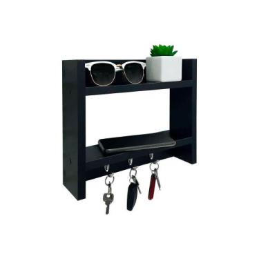 Imagem de Suporte Porta Chaves Organizador Decorativo De Parede Madeira Preto -