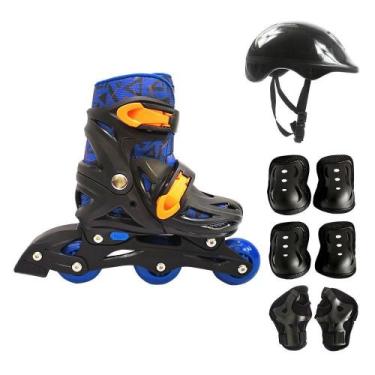 Imagem de Kit Patins Roller Infantil Masculino 3 Rodas Rollerblade - Dm Toys