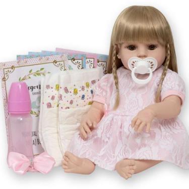Imagem de Bebe Reborn Realista Menina Loira Enxoval 13 Acessórios - Cegonha Rebo