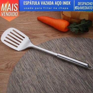 Imagem de Espatula Vazada de Aço Inox Espessura 15mm Fritar Hambúrguer Talher Co