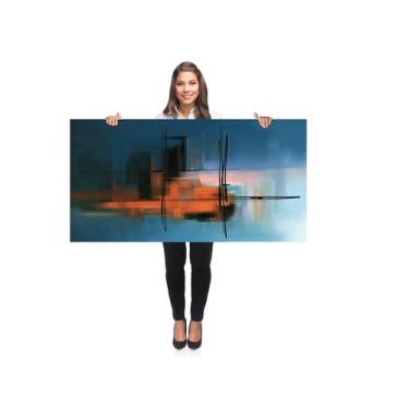 Imagem de Quadro Decorativo Grande Sala 100x50 Abstrato Azul Laranja Quadro para