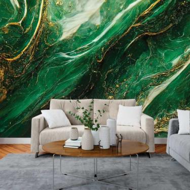 Imagem de Papel de Parede Painel 3D Mármore Branco Dourado Verde 3M Auto Colante