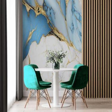 Imagem de Papel de Parede Painel 3D Mármore Branco Dourado Azul 2M Revestimento 