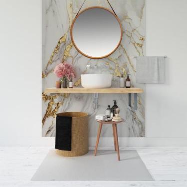 Imagem de Papel de Parede Painel 3D Mármore Branco com Ouro 1,5M Auto Colante La