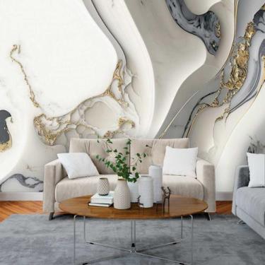 Imagem de Papel de Parede Painel 3D Mármore Branco com Cinza 3M Revestimento Ped