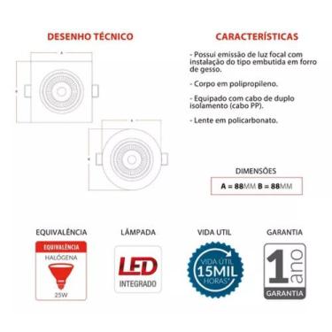 Imagem de Kit 5 Spot Led Embutir Direcionável Luminaria Cozinha Quarto - Avant