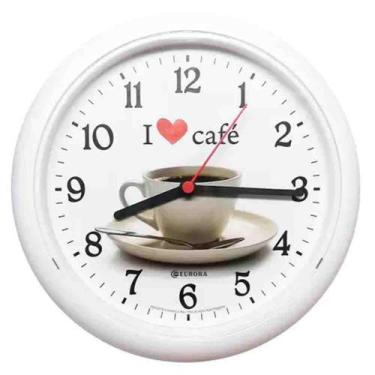 Imagem de Relógio de Parede Analógico Redondo Eurora Café Branco 65862 - HERWEG
