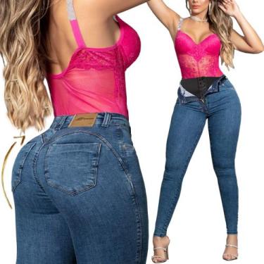 Imagem de Calça Feminina Super Lipo Sawary Jeans com Cinta Modeladora de Compres