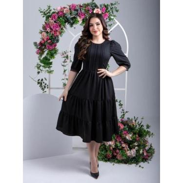 Imagem de Vestidos Midi Elegante Festa Convidada com Manga e Guipir - Fashion, P