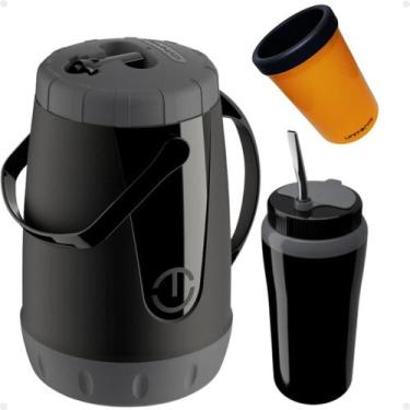 Imagem de Kit Garrafa Jarra Pávia 2,5 Litros + Copo Térmico 650ML com Bomba Inox