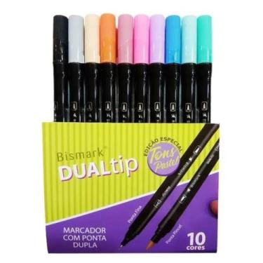 Imagem de Kit 10 Cores Pastel Marcadores Ponta Dupla Pincel Yes Dualtip Trabalho
