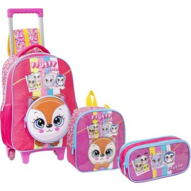 Imagem de Kit Mochila de Rodinha Lancheira e Estojo Fluffy Yepp MIF5328, Rosa