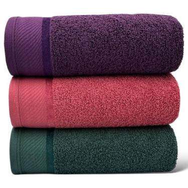 Imagem de Kit Com 03 Toalhas De Banho Gigante / Banhão - Eleganz - Vinho/Terraco