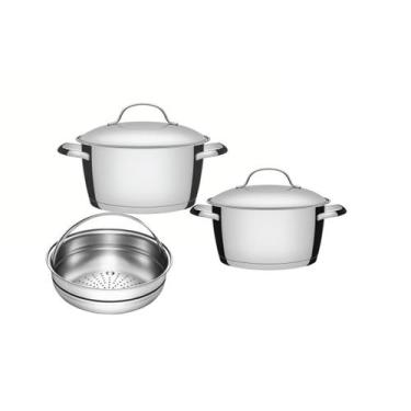 Imagem de Jogo Cuscuzeira Tramontina Inox Allegra 20cm e Caçarola 18cm