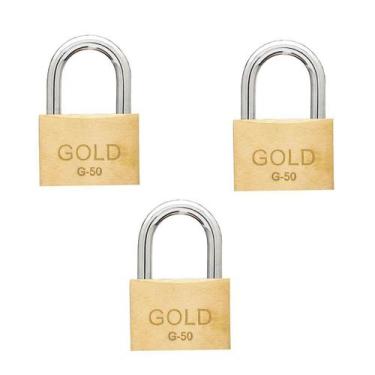 Imagem de 3 Cadeado Gold Latão Trava Dupla Anti micha Linha Yale 50MM
