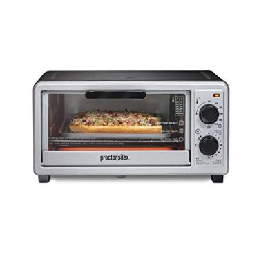 Imagem de Torradeira Proctor Silex 4 Slice Countertop, multifunções com assar, torrada e grelha, 1100 Watts, temporizador de 30 minutos e desligamento automático, inclui bandeja e rack, preto e prata (31260)