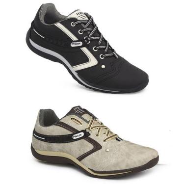 Imagem de Kit Combo 2 Pares-Tênis Sapatenis Masculino Philos West, Preto, Bege, 