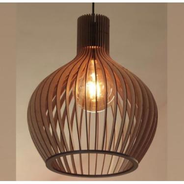 Imagem de Lustre Pendente Luminária Cor Marrom Area Gourmet Luxo Madeira - Taysh