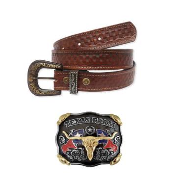 Imagem de Kit Cinto Country Entalhado + Fivela Cowboy Texas Farm - DRC, Havana, 