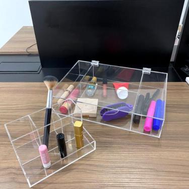 Imagem de Kit Organizador de Maquiagem com Caixa e Pincel de Acrílico Transparen