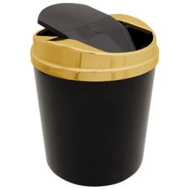 Imagem de Lixeira 5 Litros Com Tampa Dourada Basculante Metalizada Plástica Para