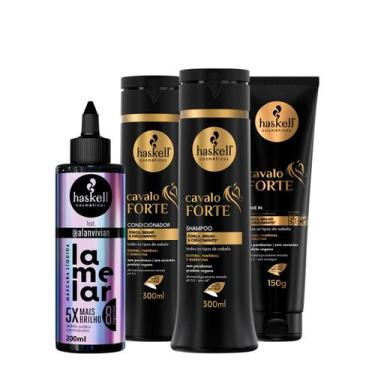 Imagem de Kit Haskell Cavalo Forte Shampoo Condicionador Leave-in e Lamelar Másc