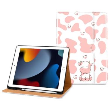 Imagem de DTTO Capa para iPad 9ª/8ª/7ª geração de 10,2 polegadas 2021/2020/2019, capa fólio de couro premium com suporte para Apple Pencil - despertar/hibernar automático e vários ângulos de visualização, vaca