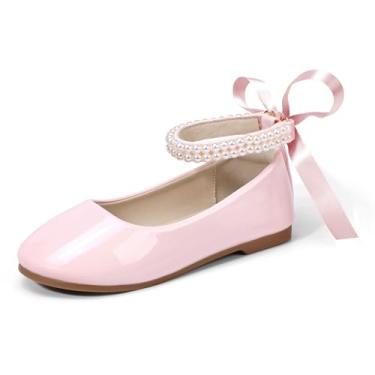 Imagem de Hehainom Sapatos sociais para meninas, meninas, florista, para crianças pequenas, Mary Jane, sapatilhas, laço de pérolas, festa de casamento, sapatos de comunhão, Pinkpatent, 12 Little Kid
