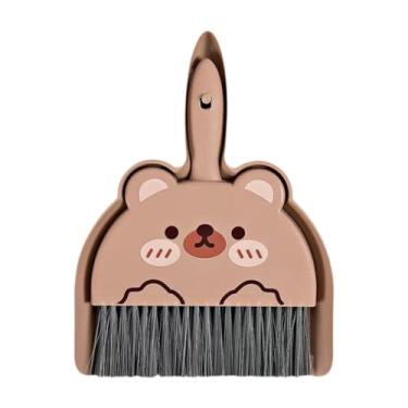 Imagem de Ioensy Mini conjunto de pá e escova vassoura pá escova conveniente fivela de encaixe design pá e vassoura de mão para mesa de acampamento carro, Marrom