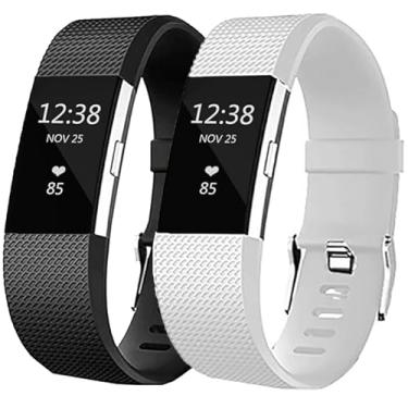 Imagem de Pacote com 2 pulseiras de reposição compatíveis com Fitbit Charge 2 para mulheres e homens, macias, respiráveis, esportivas, ajustáveis, Fitbit Charge 2 (grande, 17 a 20,6 cm, preto/branco)