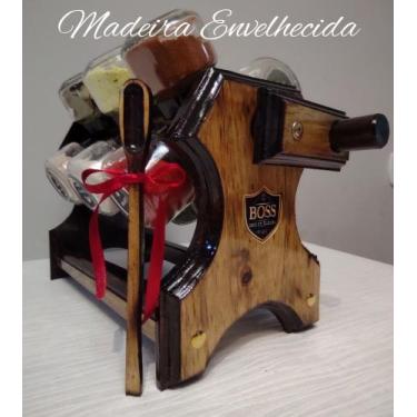 Imagem de Porta tempero com 12 potes + colher dosadora - BOSS - Arte Madeira, Ma